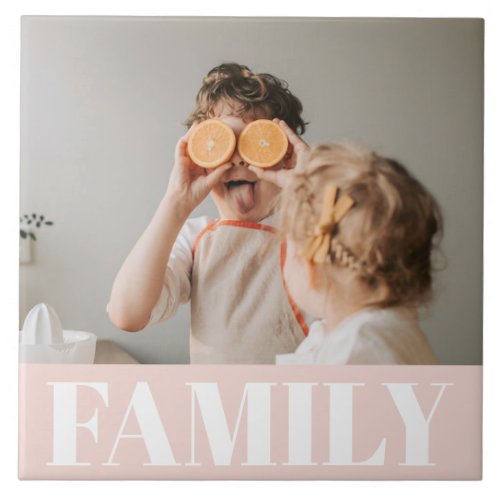 Modern Pastel Pink Family Photo Gift Ceramic Tile