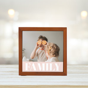 Modern Pastel Pink Family Photo Gift Desk Organizer