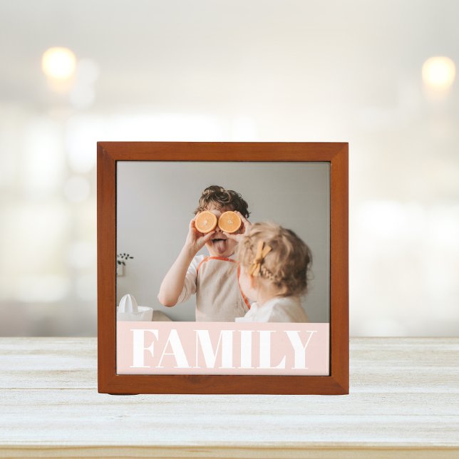 Modern Pastel Pink Family Photo Gift Desk Organizer (Creator Uploaded)