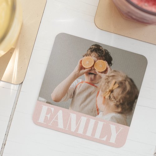 Modern Pastel Pink Family Photo Gift Glass Coaster