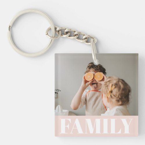Modern Pastel Pink Family Photo Gift Keychain
