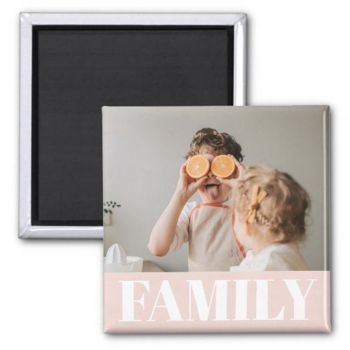 Modern Pastel Pink Family Photo Gift Magnet