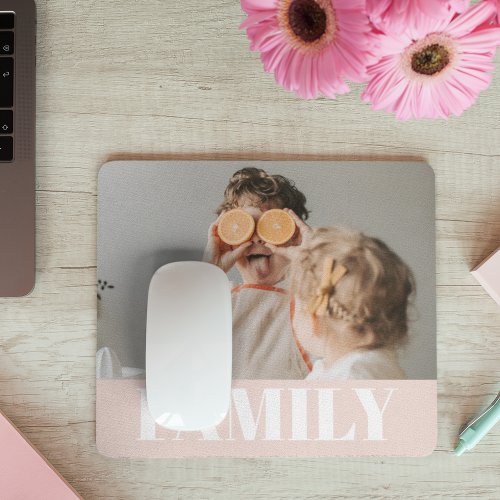Modern Pastel Pink Family Photo Gift Mouse Pad