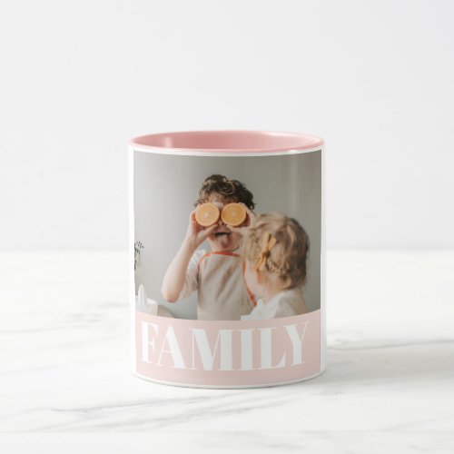 Modern Pastel Pink Family Photo Gift Mug