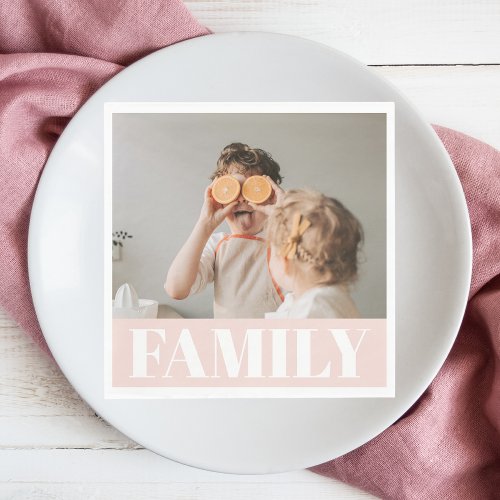 Modern Pastel Pink Family Photo Gift Napkins