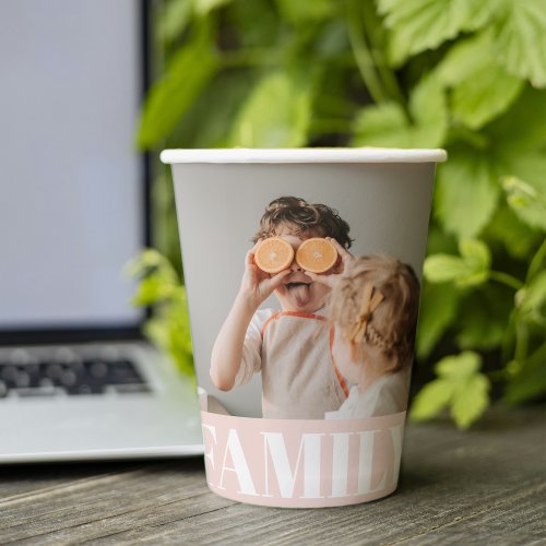 Modern Pastel Pink Family Photo Gift Paper Cups