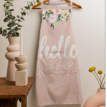 Modern Pastel Pink Flowers Hello And You Name Apron<br><div class="desc">Modern Pastel Pink Flowers Hello And You Name</div>
