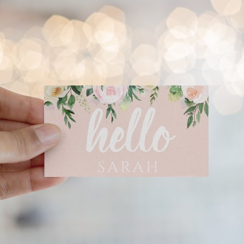 Modern Pastel Pink Flowers Hello And You Name Business Card