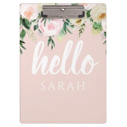 Modern Pastel Pink Flowers Hello And You Name Clipboard