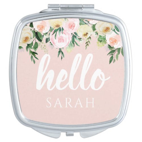 Modern Pastel Pink Flowers Hello And You Name Compact Mirror