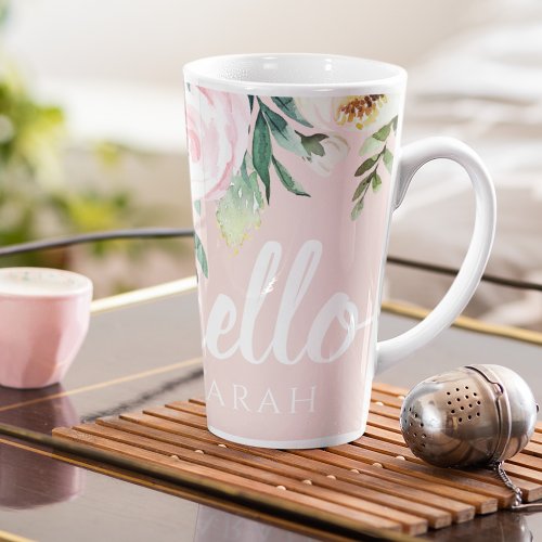 Modern Pastel Pink Flowers Hello And You Name Latte Mug