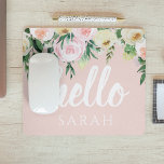 Modern Pastel Pink Flowers Hello And You Name Mouse Pad<br><div class="desc">Modern Pastel Pink Flowers Hello And You Name</div>
