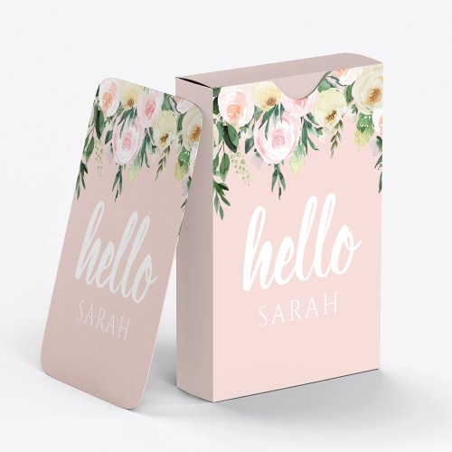 Modern Pastel Pink Flowers Hello And You Name Playing Cards