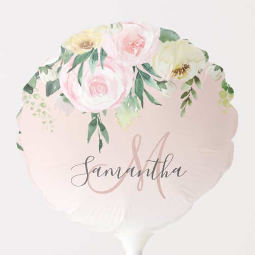 Modern Pastel Pink  Flowers With Name Balloon