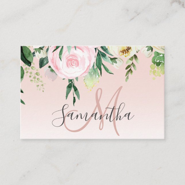 Modern Pastel Pink & Flowers With Name Business Card (Front)