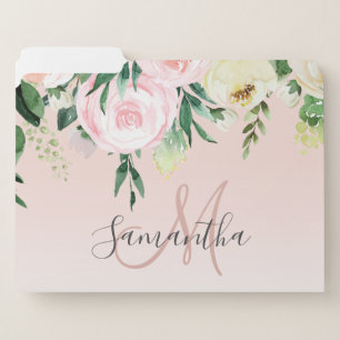 Modern Pastel Pink & Flowers With Name File Folder