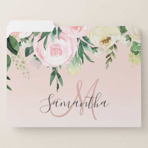 Modern Pastel Pink  Flowers With Name File Folder