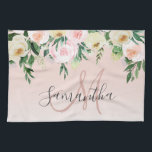 Modern Pastel Pink & Flowers With Name Kitchen Towel<br><div class="desc">Modern Pastel Pink & Flowers With Name</div>