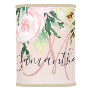 Modern Pastel Pink & Flowers With Name Lamp Shade