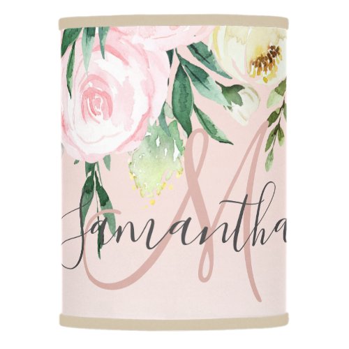 Modern Pastel Pink  Flowers With Name Lamp Shade