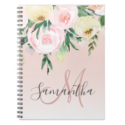 Modern Pastel Pink &amp; Flowers With Name Notebook