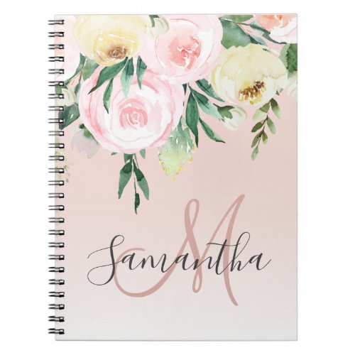 Modern Pastel Pink  Flowers With Name Notebook