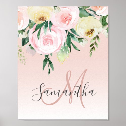 Modern Pastel Pink  Flowers With Name Poster