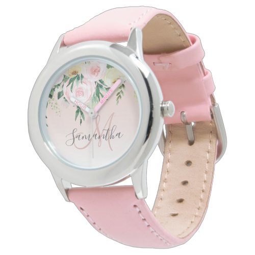 Modern Pastel Pink  Flowers With Name Watch
