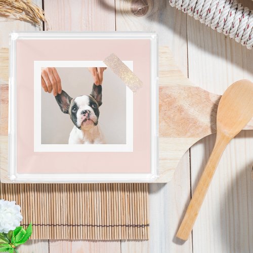 Modern Pastel Pink Frame  Personal Dog Photo Acrylic Tray