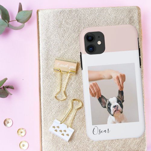 Modern Pastel Pink Frame  Personal Dog Photo iPhone 11 Case