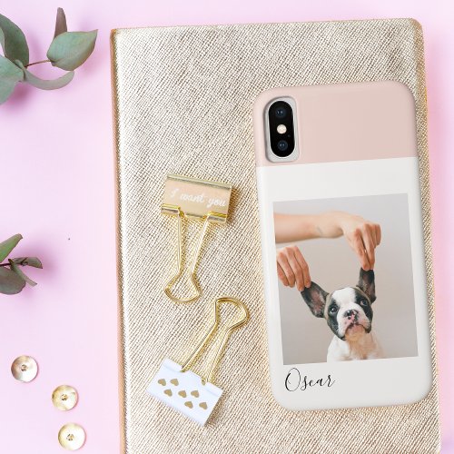 Modern Pastel Pink Frame  Personal Dog Photo iPhone XS Case