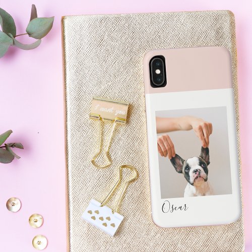Modern Pastel Pink Frame  Personal Dog Photo iPhone XS Max Case