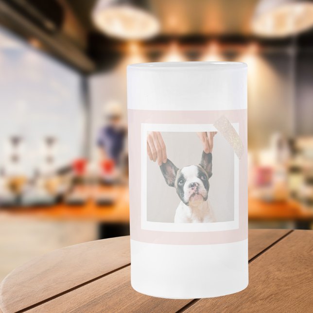 Modern Pastel Pink Frame | Personal Dog Photo Frosted Glass Beer Mug (Creator Uploaded)