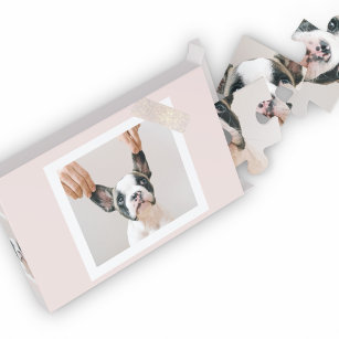 Modern Pastel Pink Frame   Personal Dog Photo Jigsaw Puzzle