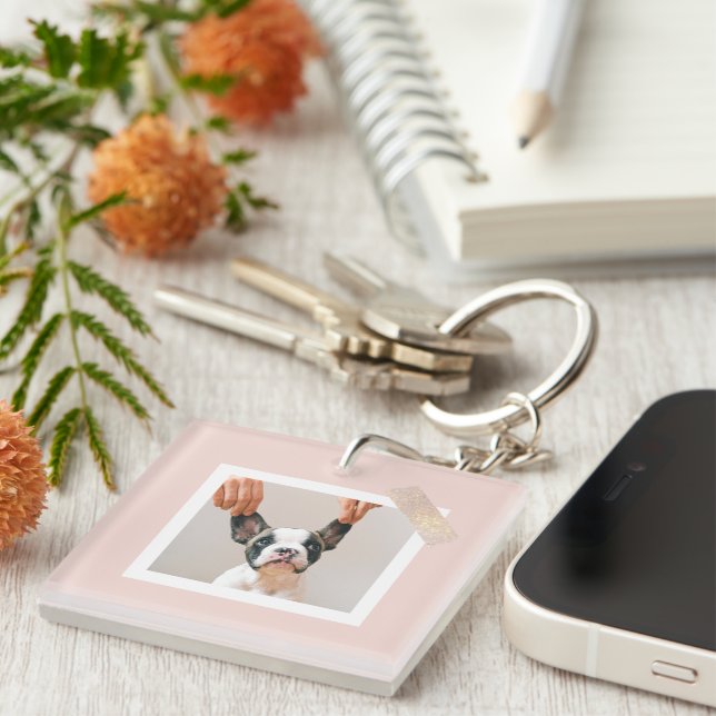 Modern Pastel Pink Frame | Personal Dog Photo Keychain (Front Right)