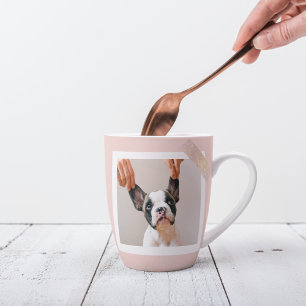 Modern Pastel Pink Frame Personal Dog Photo Latte Mug