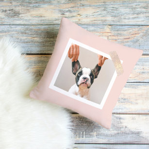 Modern Pastel Pink Frame   Personal Dog Photo Outdoor Pillow