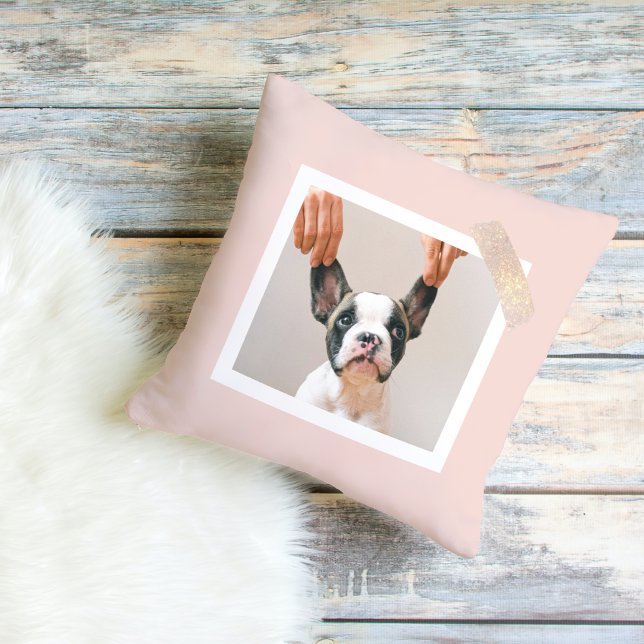 Modern Pastel Pink Frame | Personal Dog Photo Outdoor Pillow (Creator Uploaded)