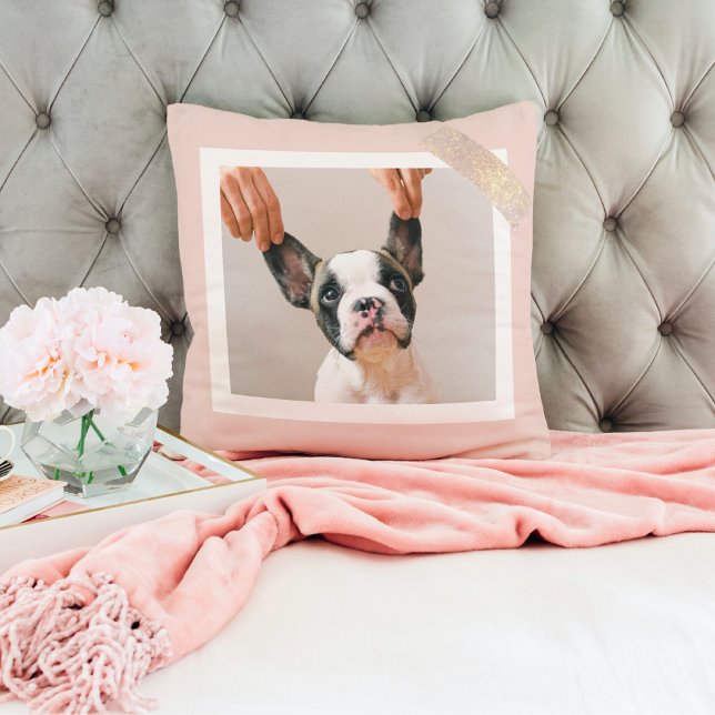 Modern Pastel Pink Frame | Personal Dog Photo Throw Pillow (Creator Uploaded)