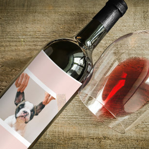 Modern Pastel Pink Frame Personal Dog Photo Wine Label