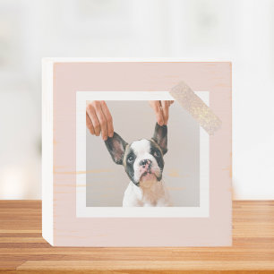 Modern Pastel Pink Frame Personal Dog Photo Wooden Box Sign