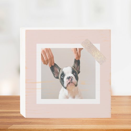 Modern Pastel Pink Frame  Personal Dog Photo Wooden Box Sign