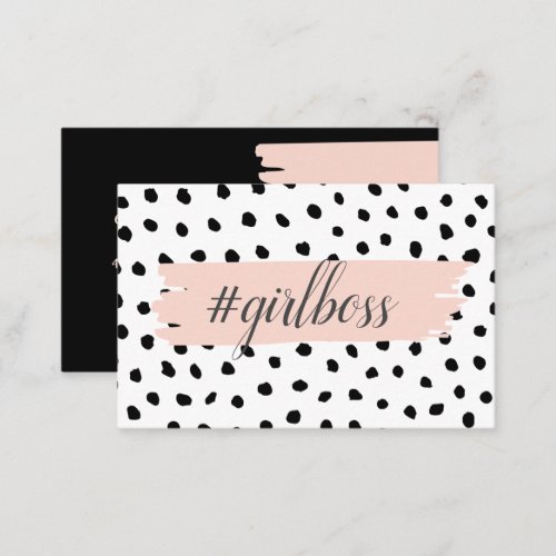 Modern Pastel Pink Girl Boss  Black Dots Business Card