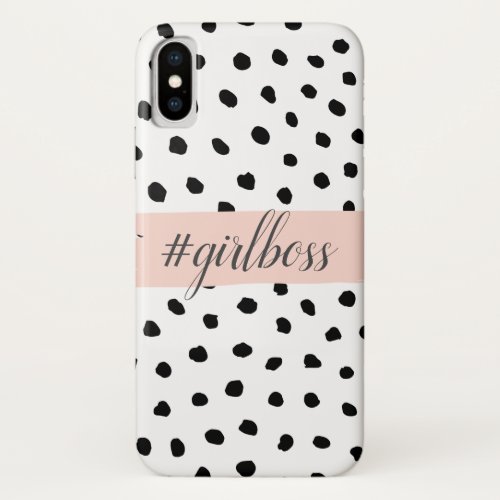 Modern Pastel Pink Girl Boss  Black Dots iPhone XS Case
