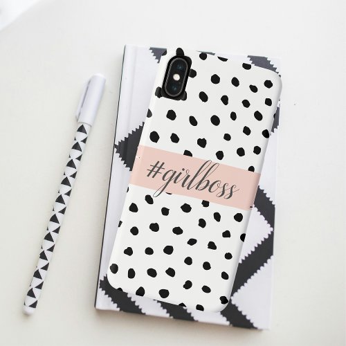 Modern Pastel Pink Girl Boss  Black Dots iPhone XS Max Case