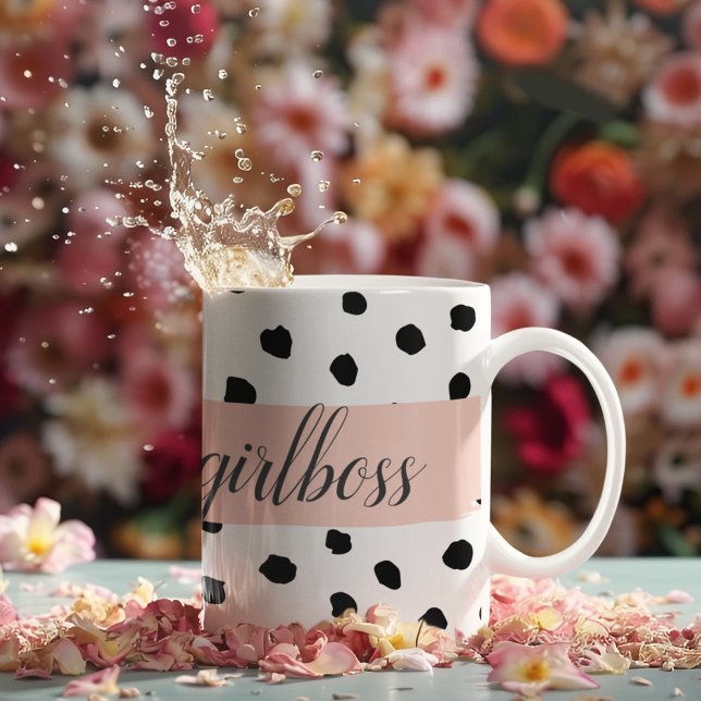 Modern Pastel Pink Girl Boss & Black Dots Coffee Mug (Creator Uploaded)