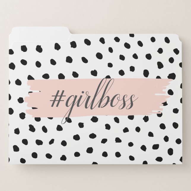 Modern Pastel Pink Girl Boss & Black Dots File Folder (Front Left)