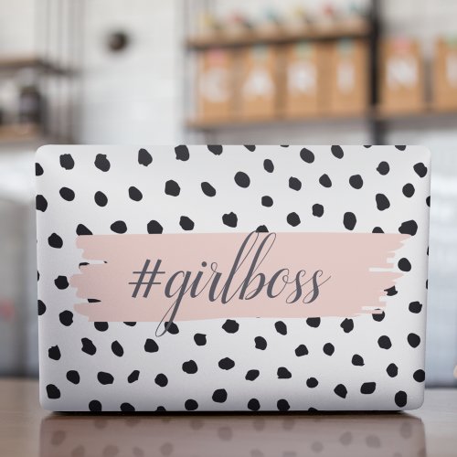 Modern Pastel Pink Girl Boss  Black Dots HP Laptop Skin