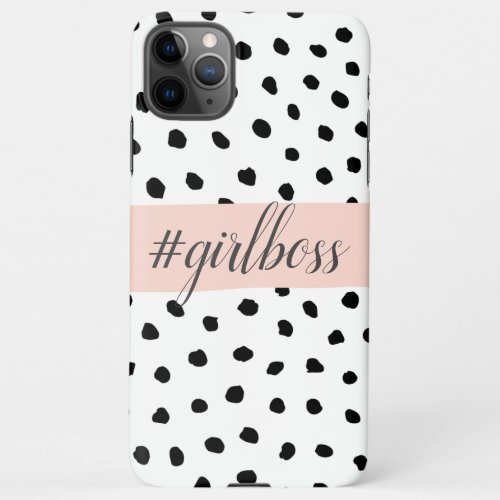 Modern Pastel Pink Girl Boss  Black Dots iPhone 11Pro Max Case