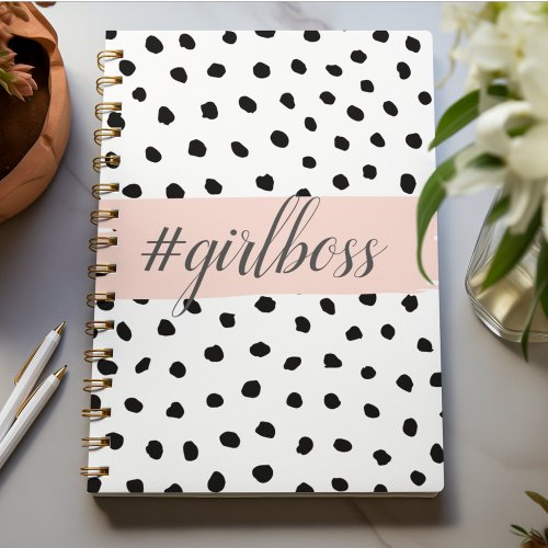 Modern Pastel Pink Girl Boss  Black Dots Notebook